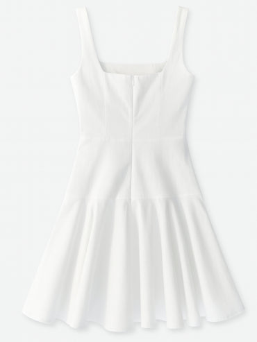 Rochie denim Harera mini cu decolteu patrat si talie cambrata, alba