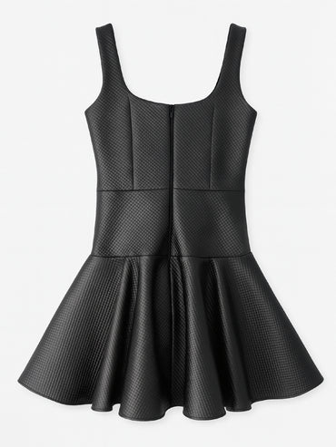 Rochie mini din imitație de piele Harera, decolteu pătrat, neagra