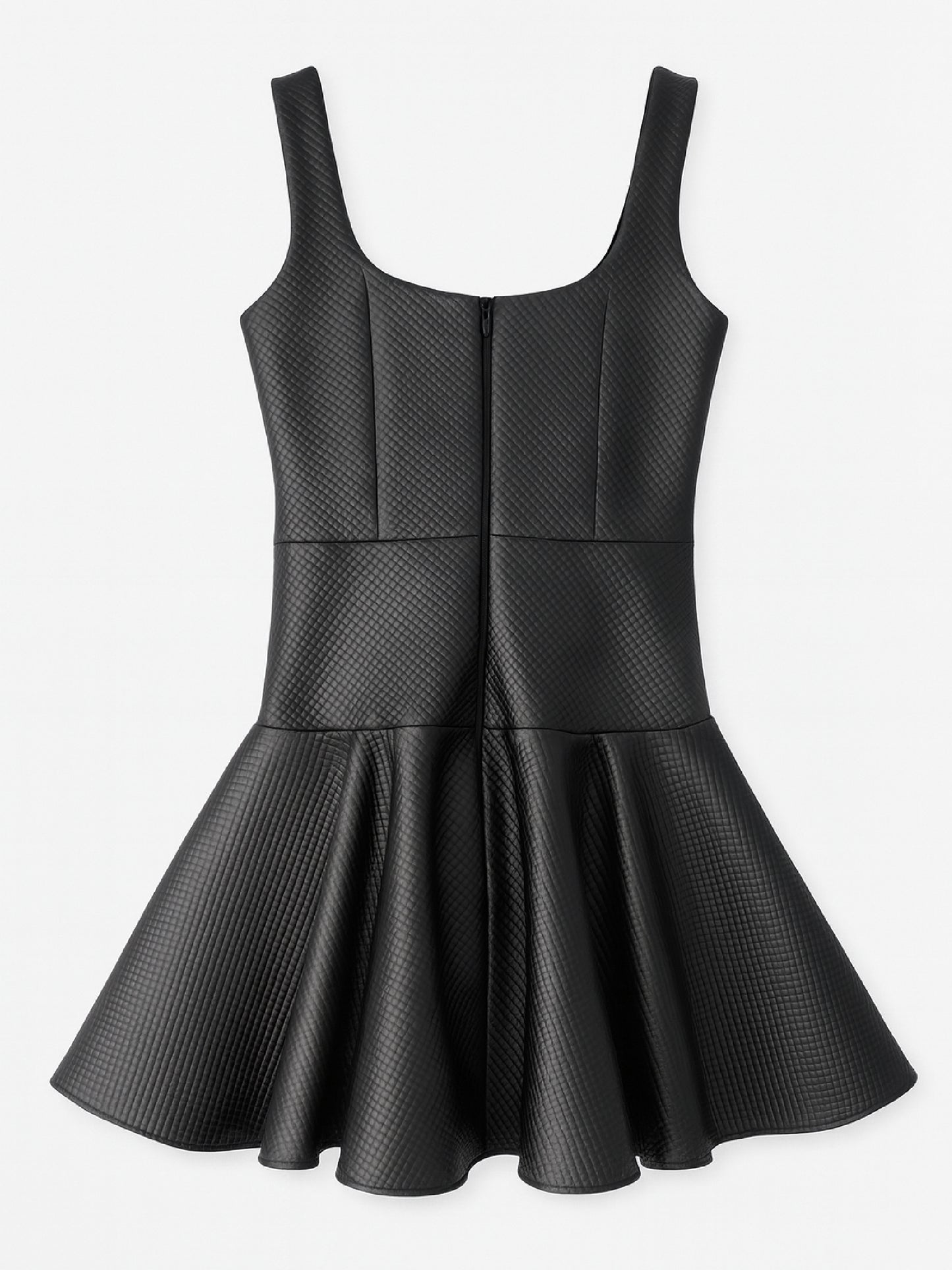 Rochie mini din imitație de piele Harera, decolteu pătrat, neagra H26R002