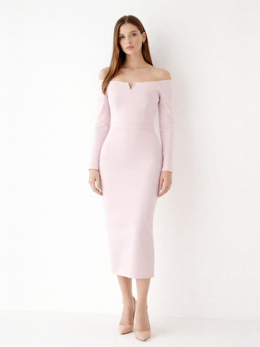 Fustă midi Harera tip creion roz pudrat H25F004