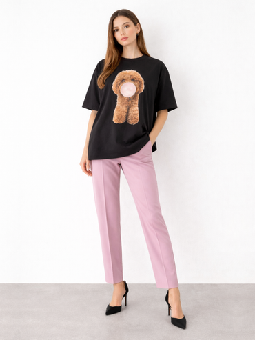 Tricou oversized din bumbac cu imprimeu poodle Cavapoo Harera H26T002