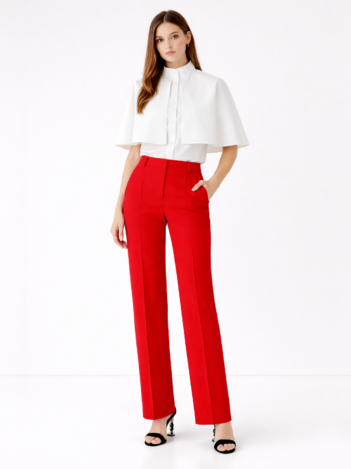 Cămașă din poplin albă cu mânecă scurtă și capă tip volan Harera H25C002