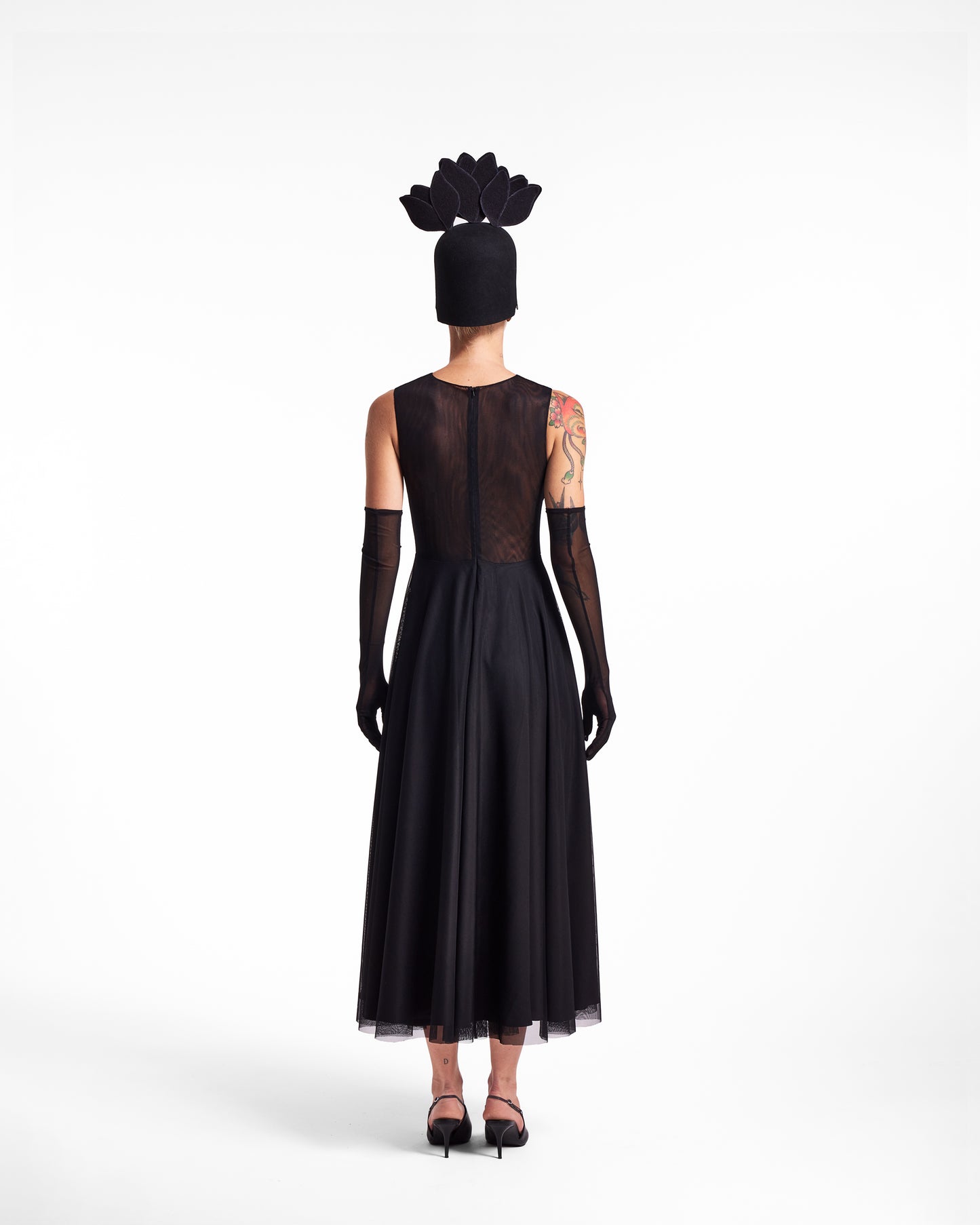 Rochie midi neagră cu transparențe Shadow Bloom Lavine HL26012