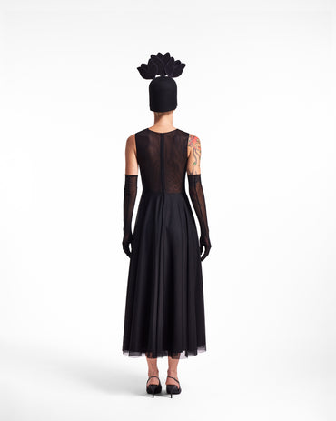 Rochie midi neagră cu transparențe Shadow Bloom Lavine HL26012