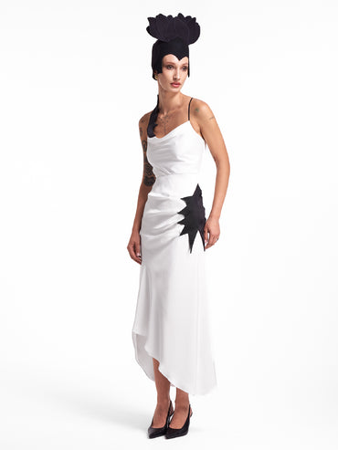 Rochie albă midi asimetrică Petal Eclipse Lavine HL26003