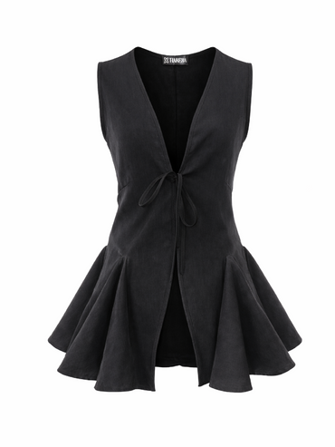 Top vestă negru cu șnur și evazat în talie H26T001 Harera