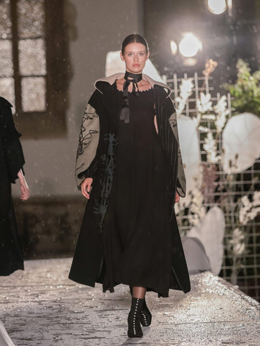 Palton versatil Daiana Stancioiu din stofă cu accente contrastante, negru cu bej DS003BF24