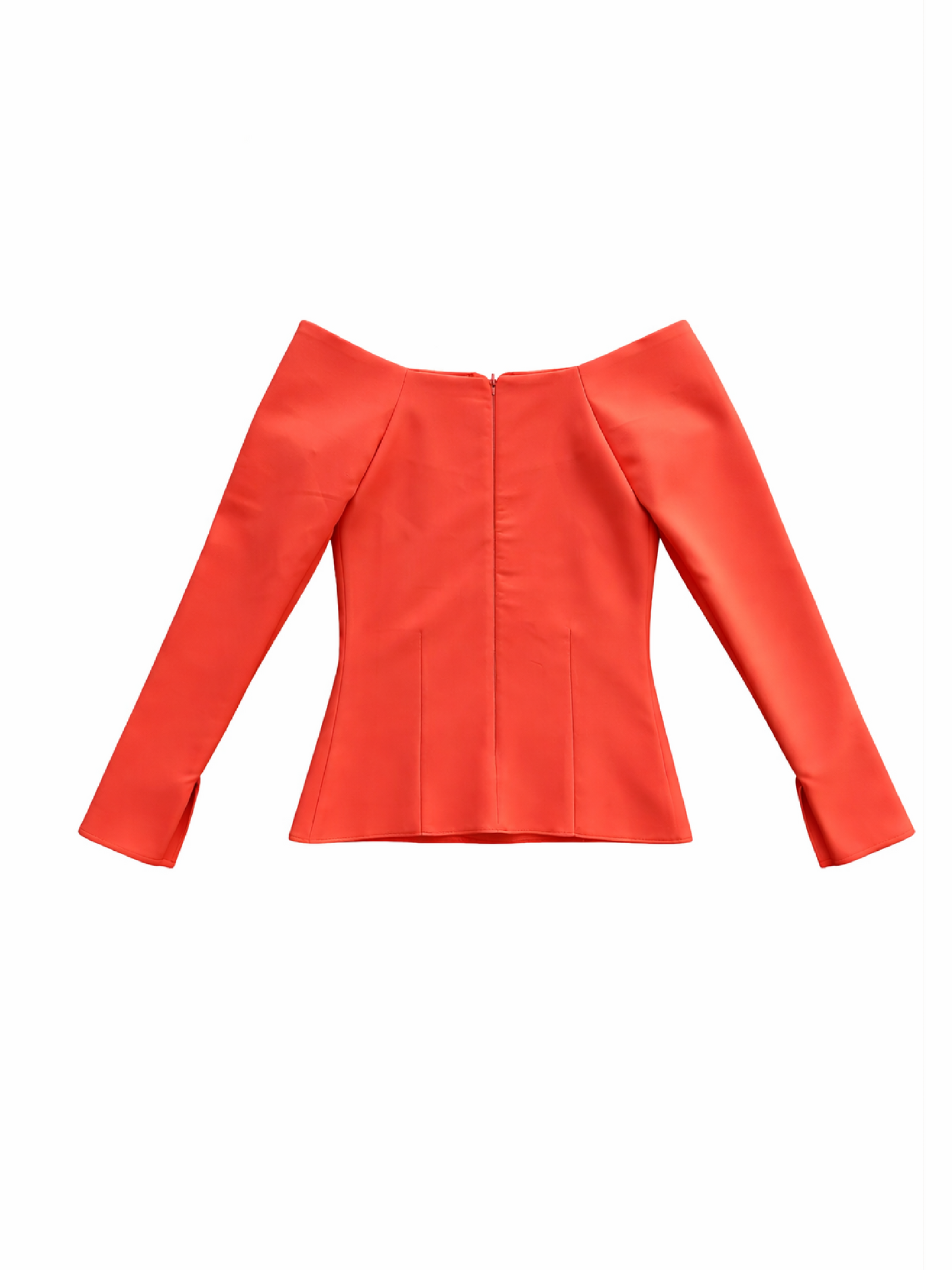 Top Harera cu umeri goi cu decupaj in V, roșu corai H25B002