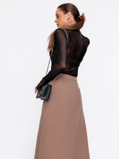 Fusta midi Harera stil A, maro deschis H25F001