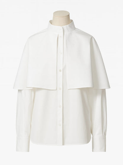 Cămașă din poplin albă cu mânecă lungă și capă tip volan Harera H25C005