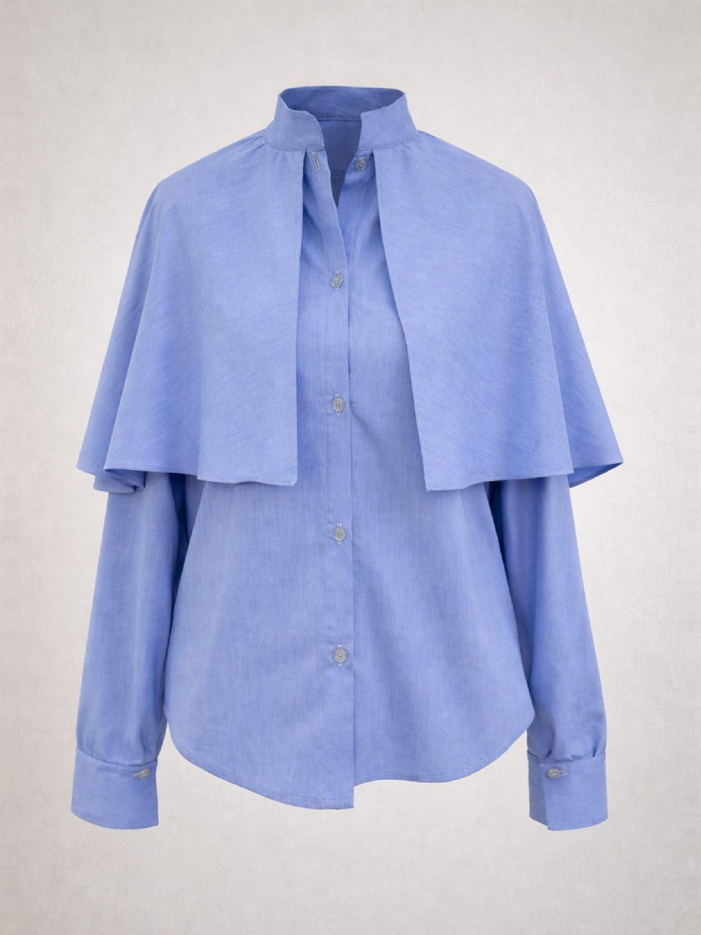 Cămașă Harera din poplin albastră cu mânecă lungă și capă tip volan H25C005