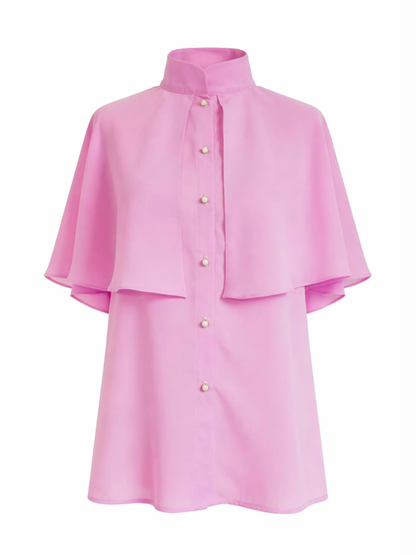 Cămașă din voal cu capă tip pelerină și guler rusesc, roz Harera H25C004