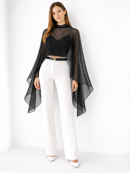 Capă din voal de mătase naturală, neagră, cu două fețe Harera H26A002