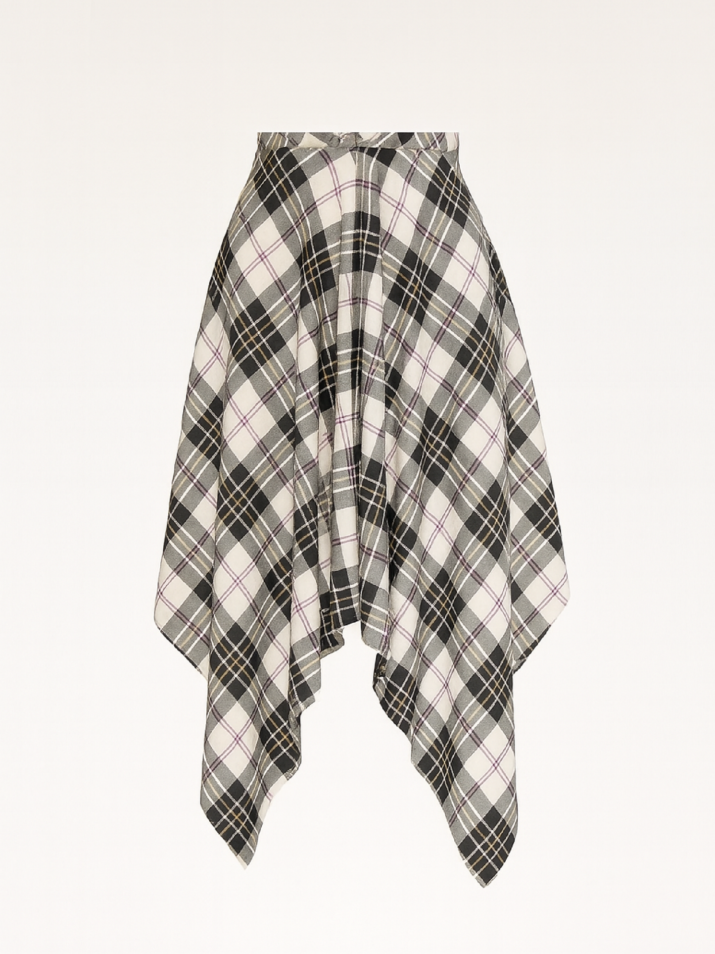 Fusta asimetrica cu imprimeu tartan, alb cu negru, Lajtar LJ25F1001