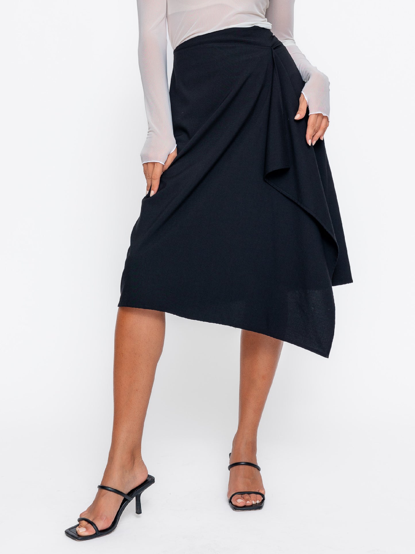 Fusta midi Harera asimetrica, A-line, neagra H25F002