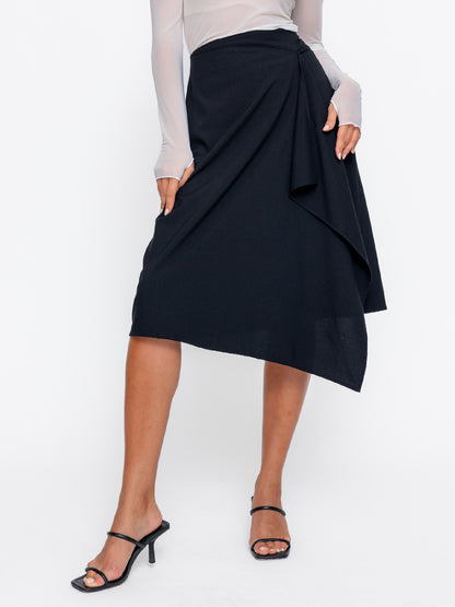 Fusta midi Harera asimetrica, A-line, neagra H25F002