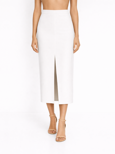 Fustă albă creion midi cu crăpătură frontală Harera H26F002