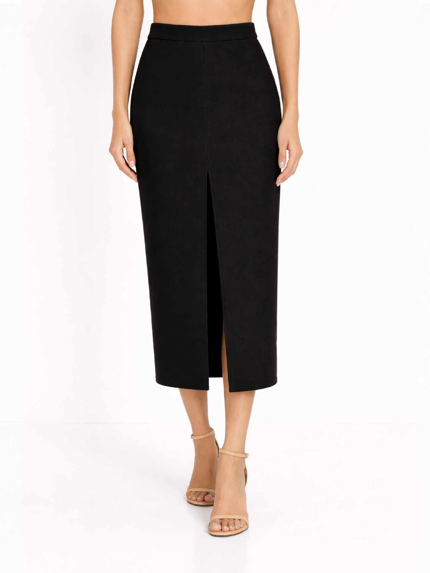 Fustă neagră creion midi cu crăpătură frontală Harera H26F002