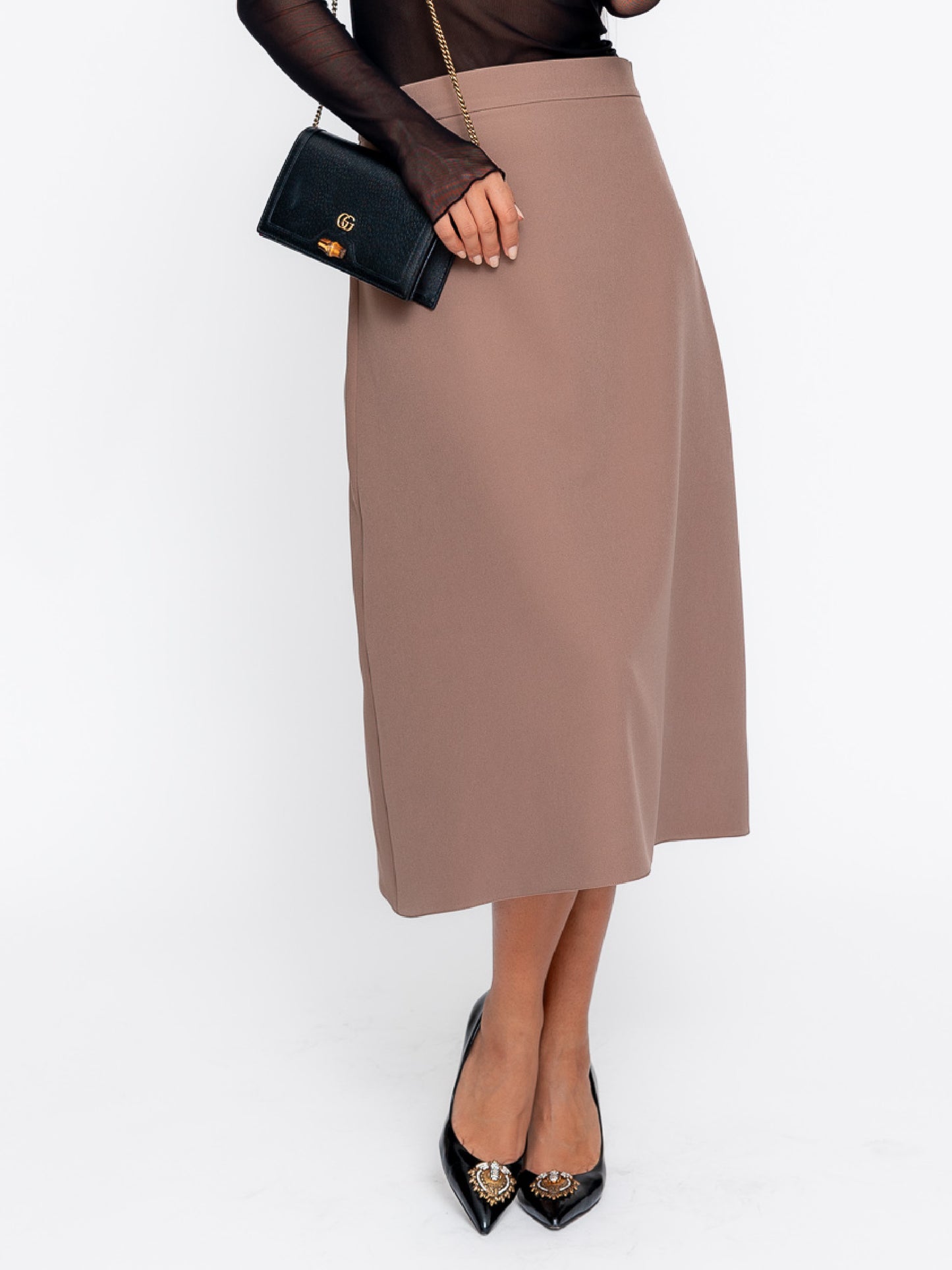 Fusta midi Harera stil A, maro deschis H25F001