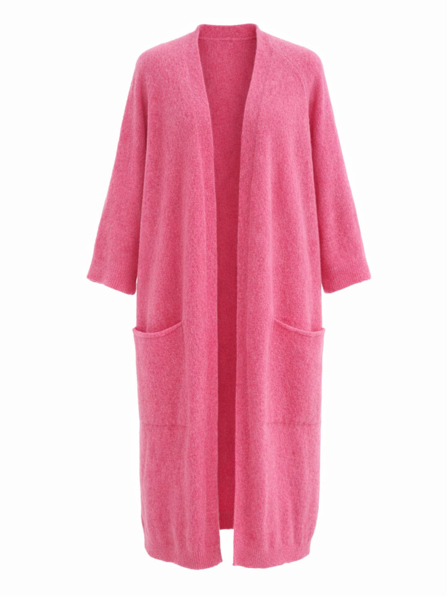 Cardigan lung roz pufos din lână și alpaca cu buzunare Z13125 Harera