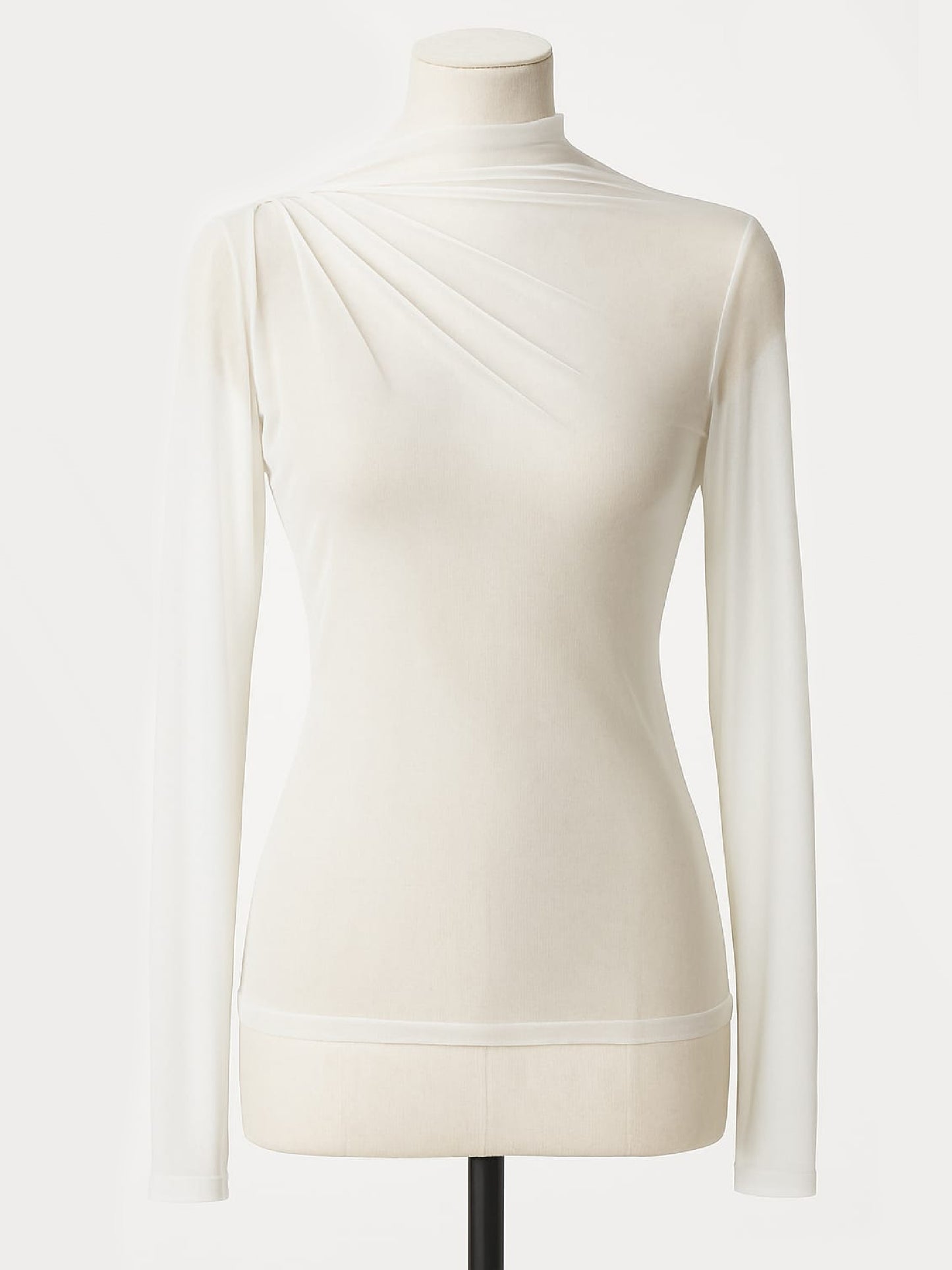 Top tull Harera transparent cu pliuri, ivory H25T001