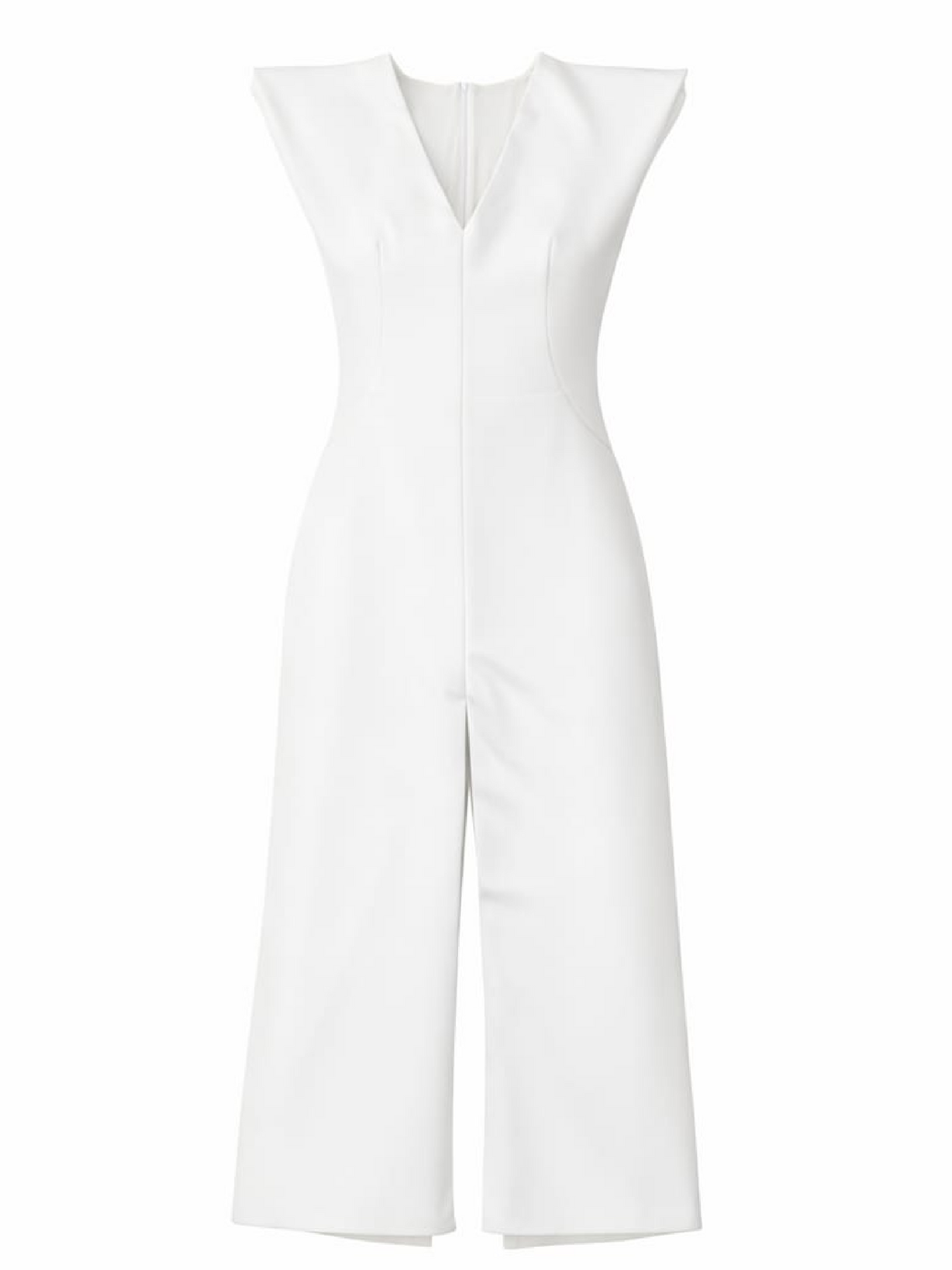 Rochie albă midi cambrată cu decolteu în V și crăpătură în față și în spate Harera HR26R001