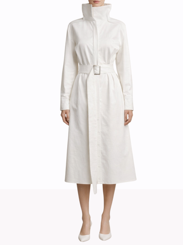 Rochie midi denim alb cu guler horn H26R004 Harera