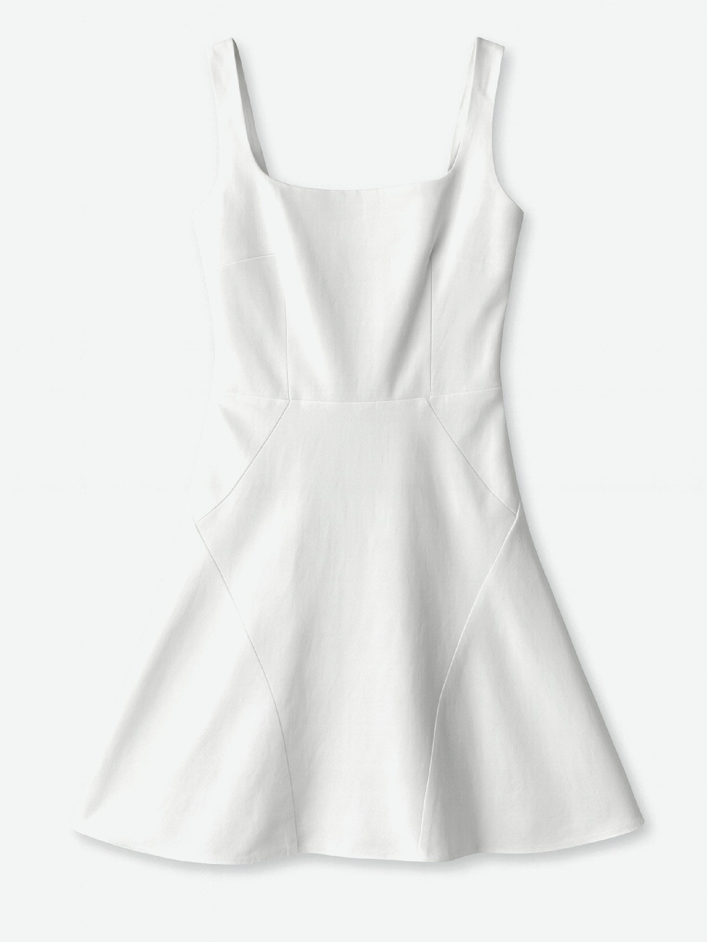 Rochie denim Harera mini cu decolteu patrat si talie cambrata, alba