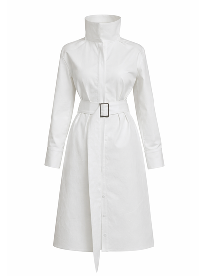 Rochie midi denim alb cu guler horn H26R004 Harera