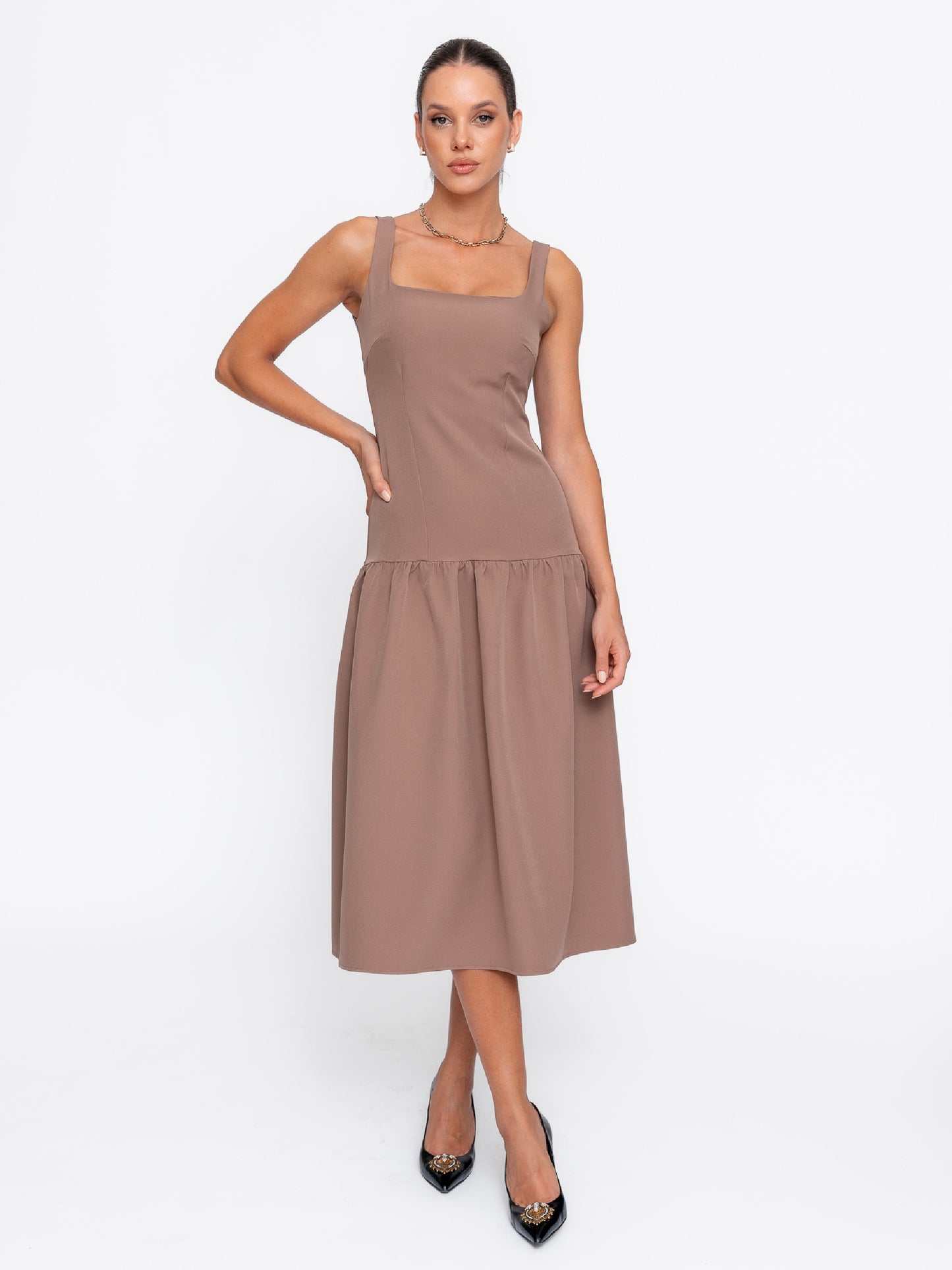 Rochie Harera cu talie joasa mocha H25R0001