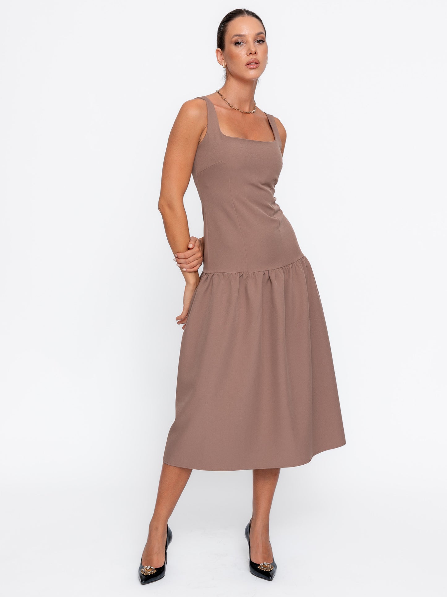 Rochie Harera cu talie joasa mocha H25R0001