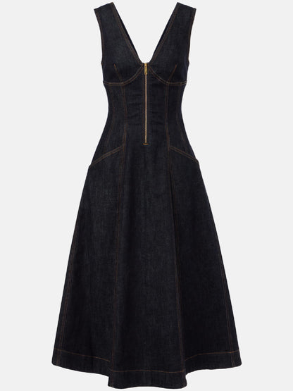 Rochie denim Harera, cu cusaturi in contrast, bleomarin H25R003