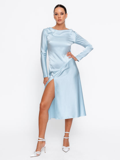 Rochie midi Harera elegantă cu crăpătură pe picior, albastru ciel
