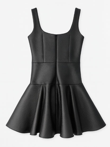 Rochie mini din imitație de piele Harera, decolteu pătrat, neagra