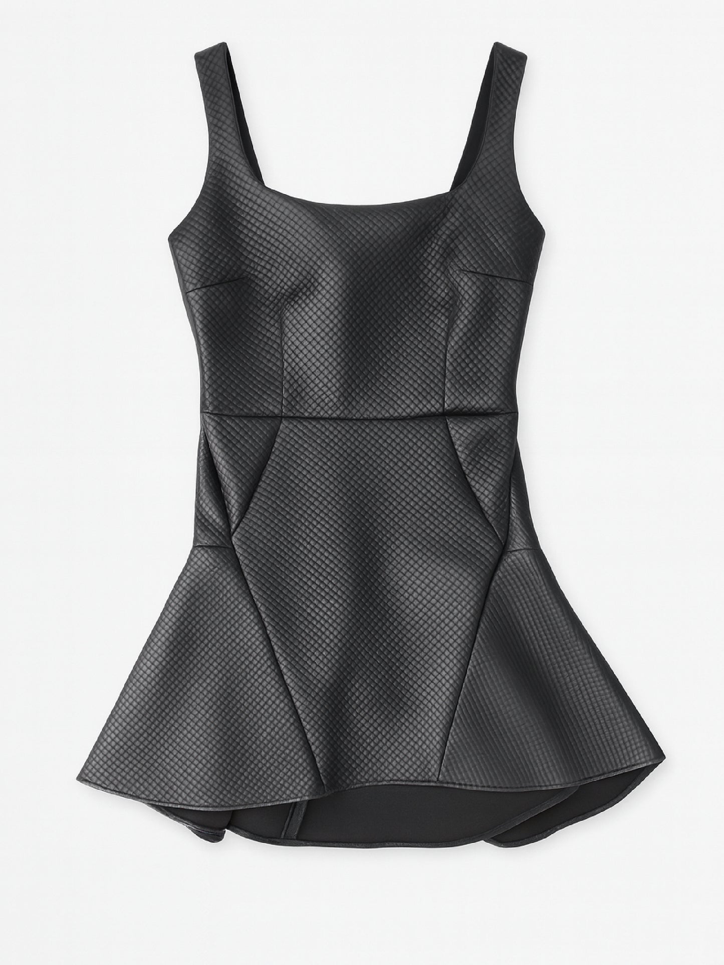 Rochie mini din imitație de piele Harera, decolteu pătrat, neagra