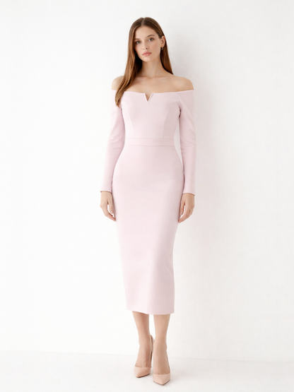 Top Harera cu umeri goi cu decupaj in V, roz pudrat H25B002