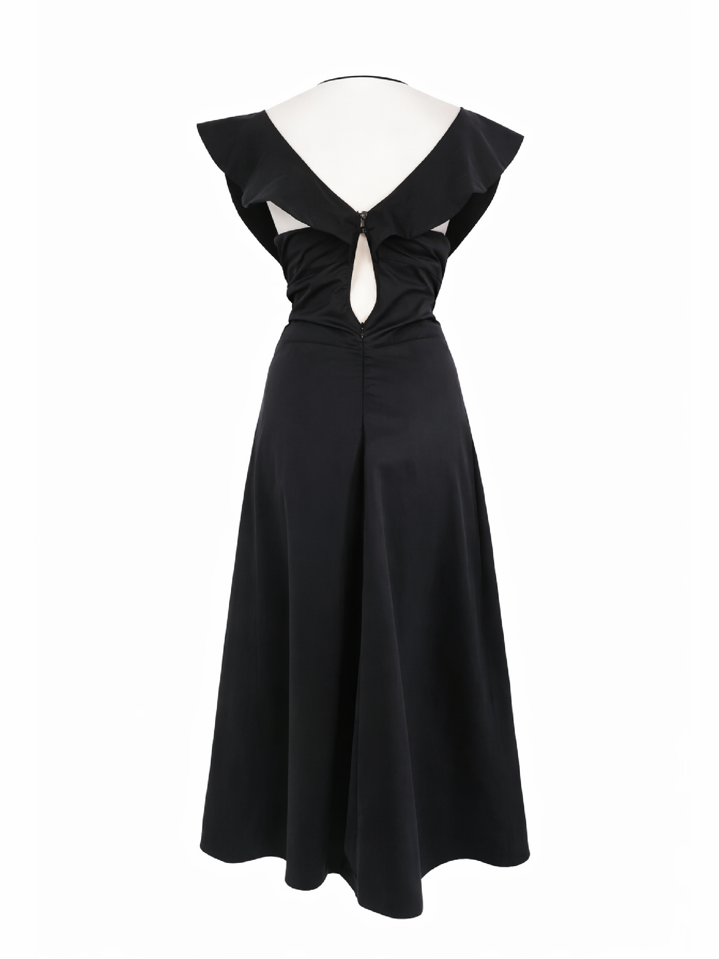 Rochie harera A line, midi cu decupaje și volane, neagră H26R003