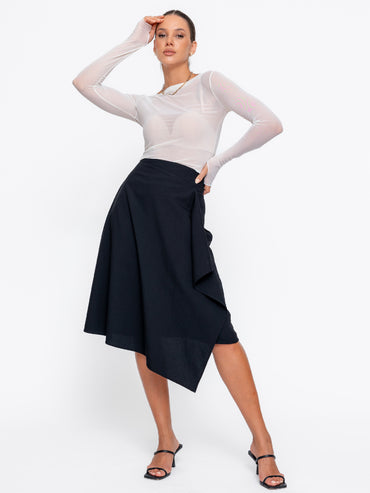 Fusta midi Harera asimetrica, A-line, neagra H25F002