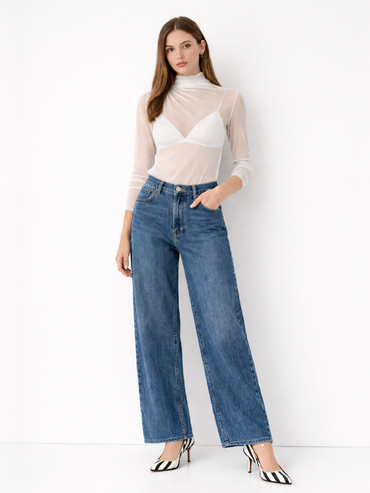 Top tull Harera transparent cu pliuri, ivory H25T001