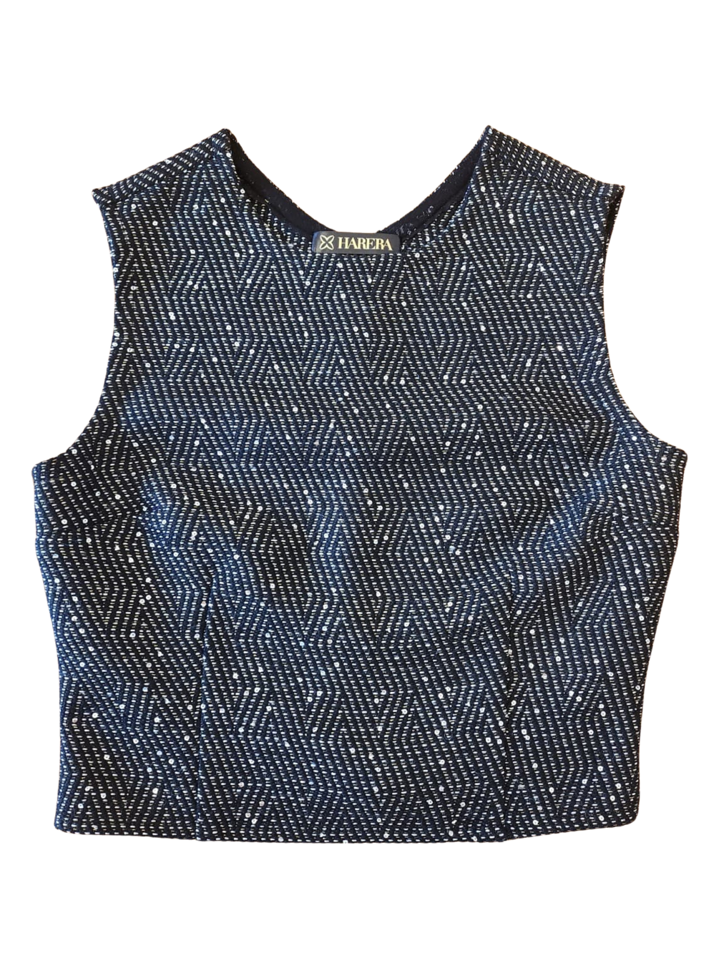 Top negru simplu din stofă bucle cu micropaiete Harera H25T004