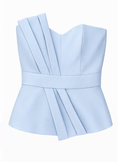 Top corset baby blue elegant cu accesoriu decorativ H26T003 Harera