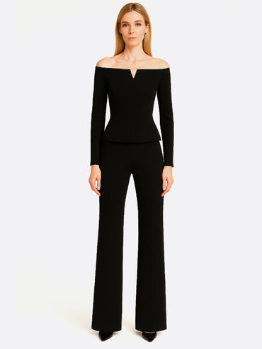 Top Harera cu umeri goi si decupaj in V, negru H25B002