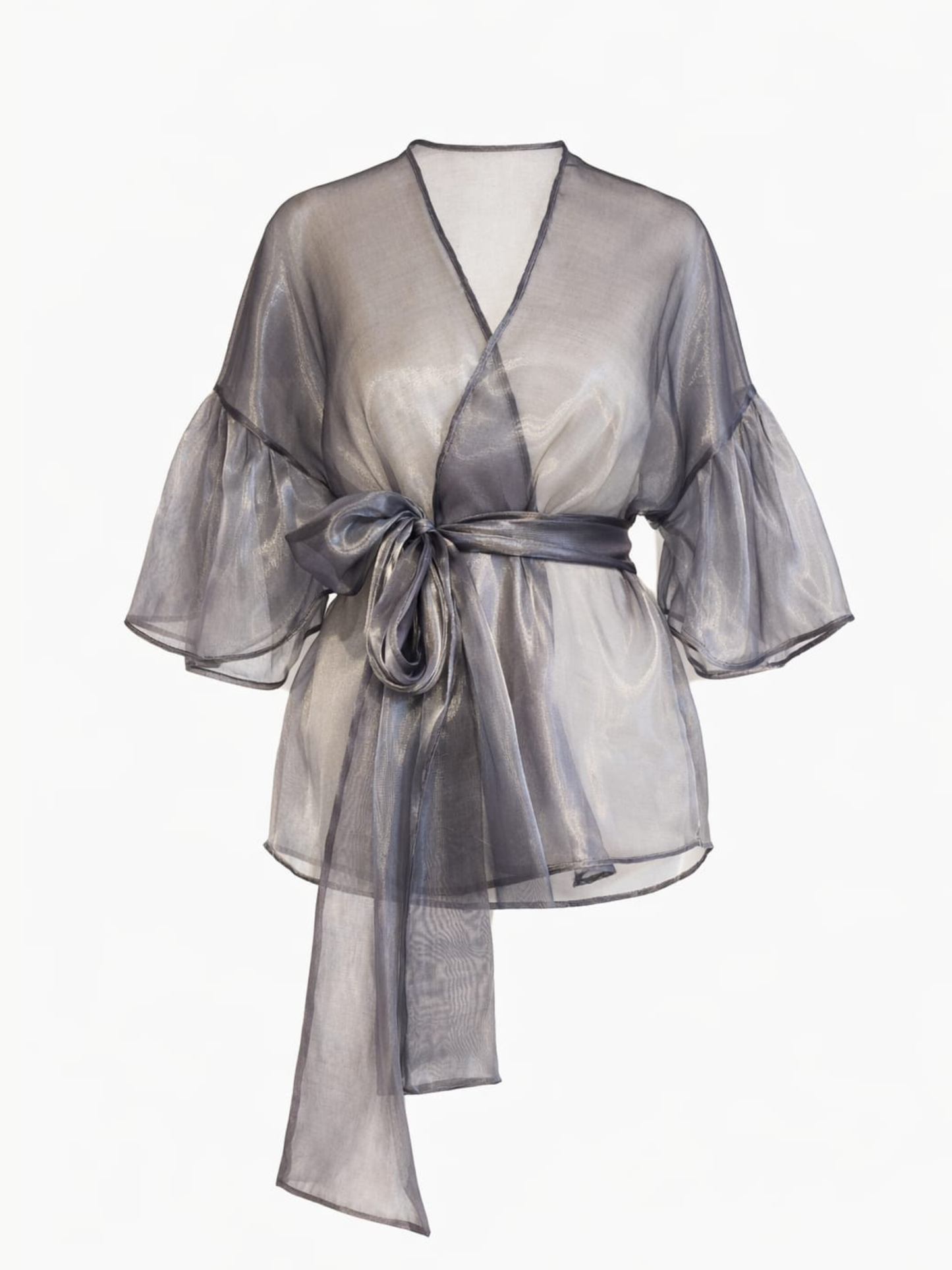 Top organza lucios elegant, gri H25T005 Harera, transparent cu cordon în talie