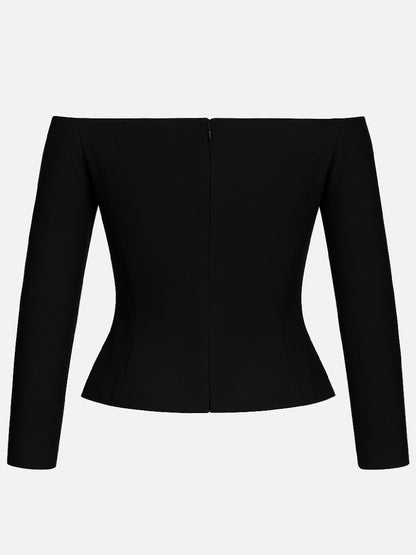 Top Harera cu umeri goi si decupaj in V, negru H25B002