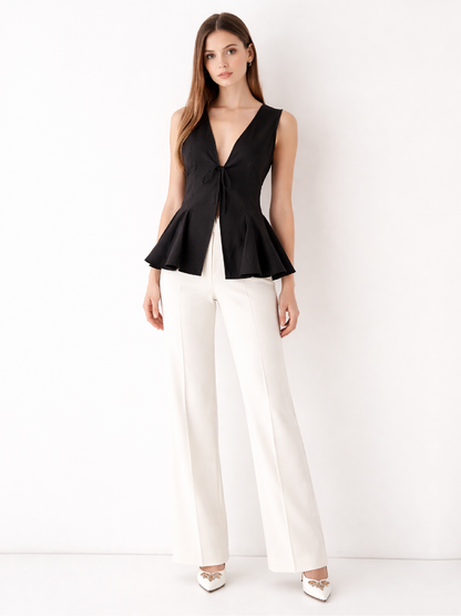 Top vestă negru cu șnur și evazat în talie H26T001 Harera