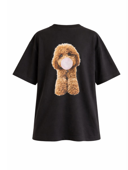 Tricou oversized din bumbac cu imprimeu poodle Cavapoo Harera H26T002