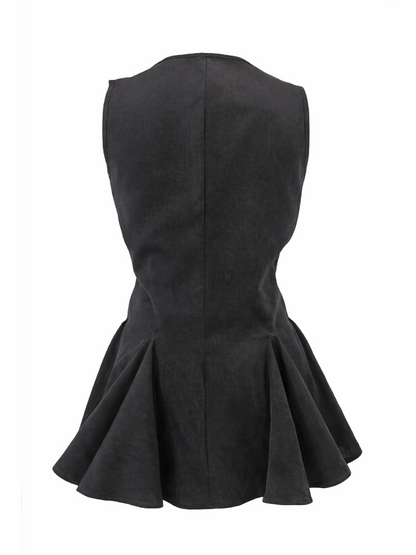 Top vestă negru cu șnur și evazat în talie H26T001 Harera