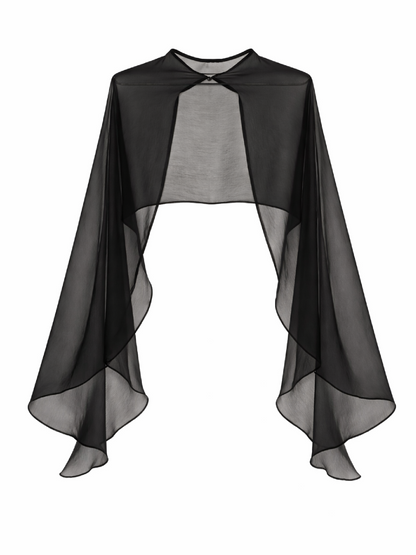 Capă din voal de mătase naturală, neagră, cu două fețe Harera H26A002