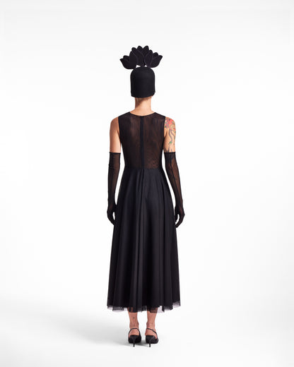 Rochie midi neagră cu transparențe Shadow Bloom Lavine HL26012