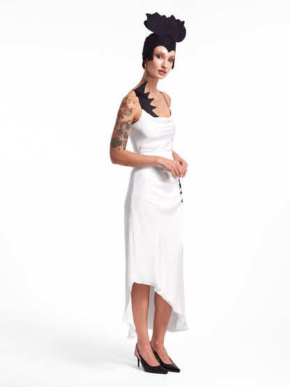 Rochie albă midi asimetrică Petal Eclipse Lavine HL26003